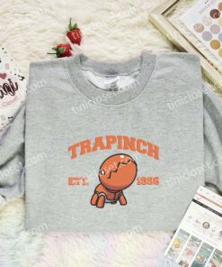 Trapinch Embroidered Shirt, Pokemon Embroidered Hoodie, Anime Embroidered Sweatshirt (2)