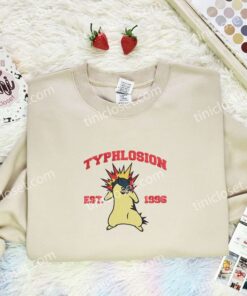 Typhlosion Embroidered Shirt, Pokemon Embroidered Hoodie, Anime Embroidered Sweatshirt (1)
