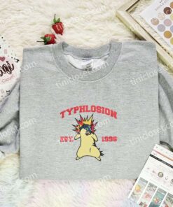 Typhlosion Embroidered Shirt, Pokemon Embroidered Hoodie, Anime Embroidered Sweatshirt (2)