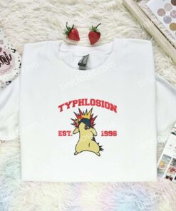 Typhlosion Embroidered Shirt, Pokemon Embroidered Hoodie, Anime Embroidered Sweatshirt (3)