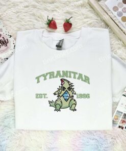 Tyranitar Embroidered Shirt, Pokemon Embroidered Hoodie, Anime Embroidered Sweatshirt (1)