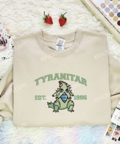 Tyranitar Embroidered Shirt, Pokemon Embroidered Hoodie, Anime Embroidered Sweatshirt (2)