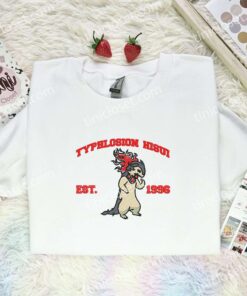 Typhlosion Hisui Embroidered Shirt, Pokemon Embroidered Hoodie, Anime Embroidered Sweatshirt (1)