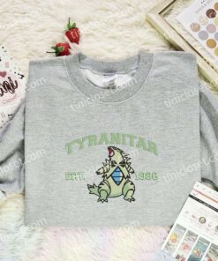 Tyranitar Embroidered Shirt, Pokemon Embroidered Hoodie, Anime Embroidered Sweatshirt (3)
