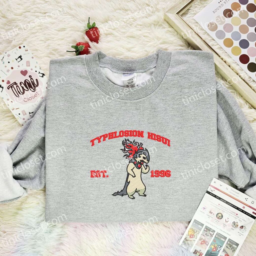 Typhlosion Hisui Embroidered Shirt, Pokemon Embroidered Hoodie, Anime Embroidered Sweatshirt