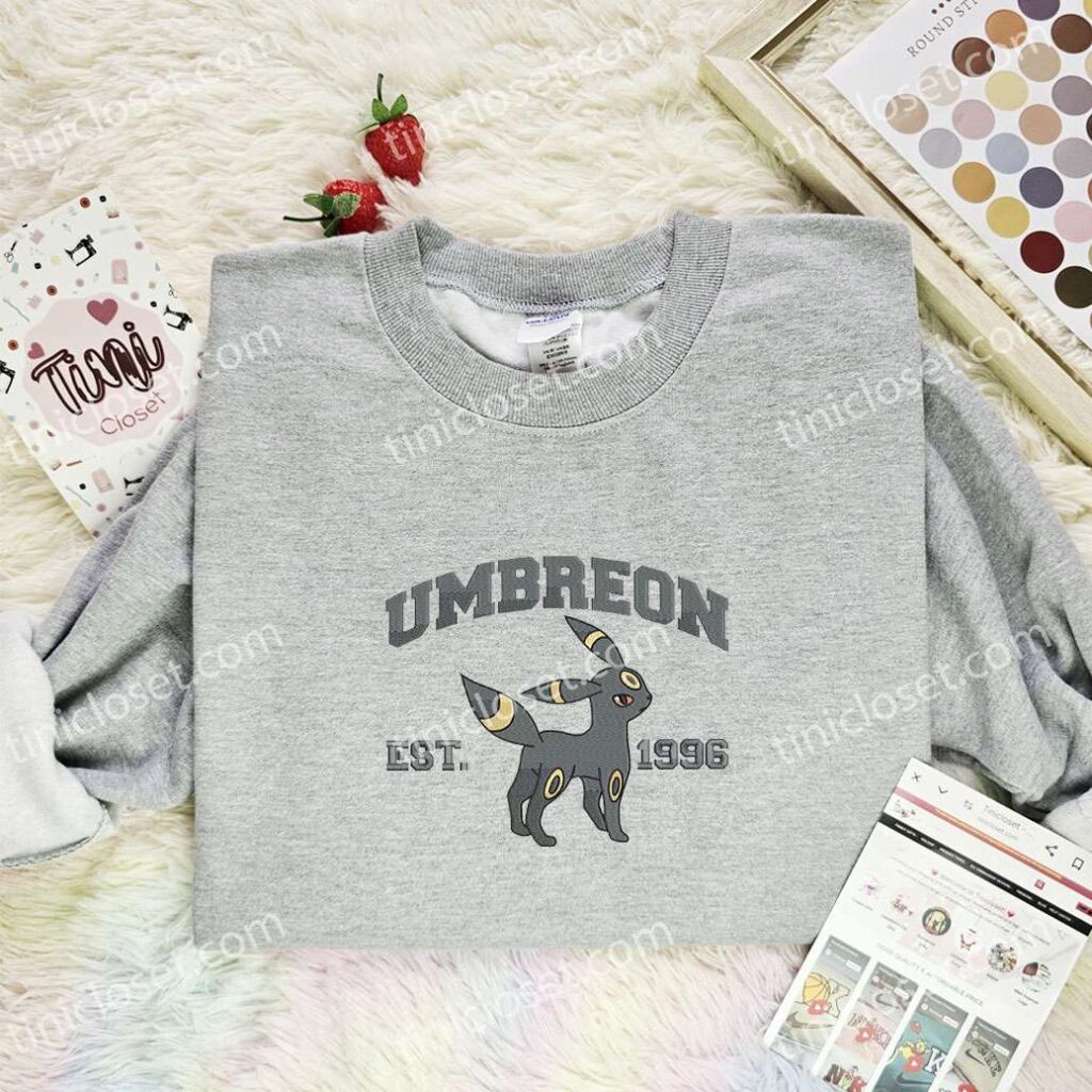 Umbreon Embroidered Shirt, Pokemon Embroidered Hoodie, Anime Embroidered Sweatshirt
