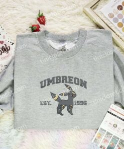 Umbreon Embroidered Shirt, Pokemon Embroidered Hoodie, Anime Embroidered Sweatshirt (3)