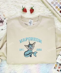 Vaporeon Embroidered Shirt, Pokemon Embroidered Hoodie, Anime Embroidered Sweatshirt (2)