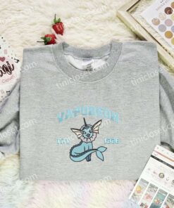 Vaporeon Embroidered Shirt, Pokemon Embroidered Hoodie, Anime Embroidered Sweatshirt (3)