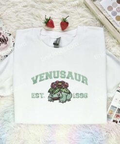 Venusaur Embroidered Shirt, Pokemon Embroidered Hoodie, Anime Embroidered Sweatshirt (1)
