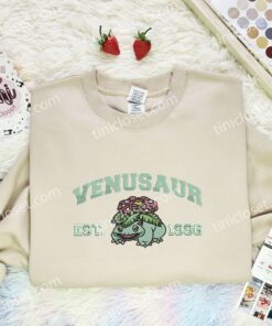 Venusaur Embroidered Shirt, Pokemon Embroidered Hoodie, Anime Embroidered Sweatshirt (2)