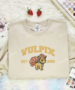 Vulprix Embroidered Shirt, Pokemon Embroidered Hoodie, Anime Embroidered Sweatshirt (2)