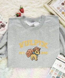 Vulprix Embroidered Shirt, Pokemon Embroidered Hoodie, Anime Embroidered Sweatshirt (3)