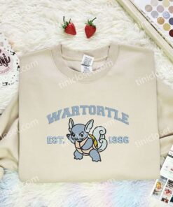 Wartortle Embroidered Shirt, Pokemon Embroidered Hoodie, Anime Embroidered Sweatshirt (2)