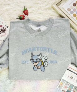 Wartortle Embroidered Shirt, Pokemon Embroidered Hoodie, Anime Embroidered Sweatshirt (3)