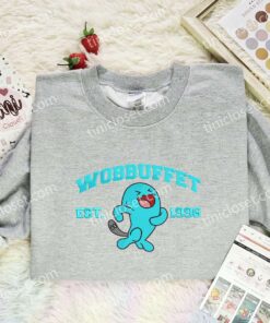 Wobbuffet Embroidered Shirt, Pokemon Embroidered Hoodie, Anime Embroidered Sweatshirt (3)