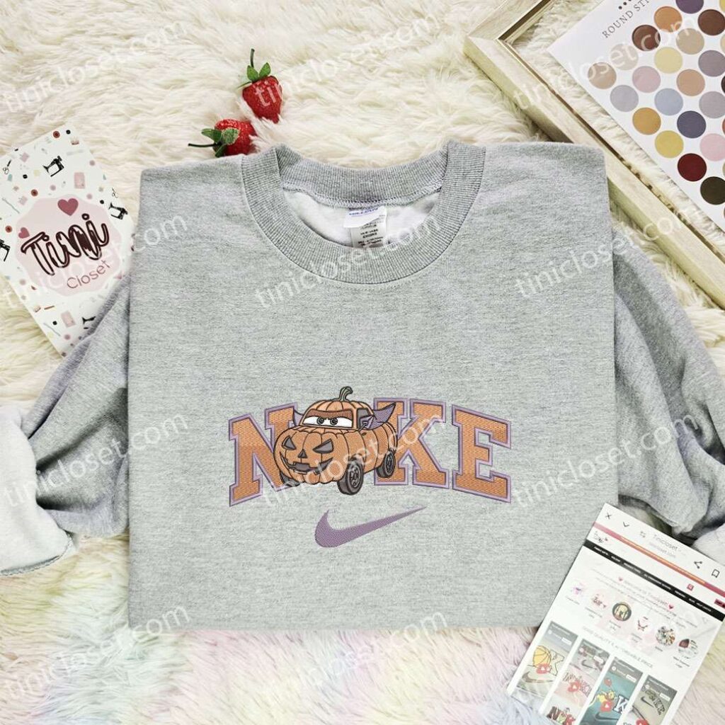 Cars Pumpkin Embroidered Shirt, Disney Pixar Embroidered Hoodie, Halloween Embroidered T-Shirt
