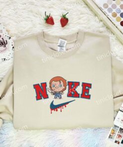 Chibi Chucky Embroidered Shirt, Horror Movie Embroidered Hoodie, Halloween Embroidered Sweatshirt