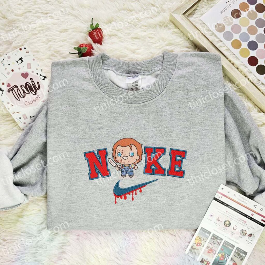 Chibi Chucky Embroidered Shirt, Horror Movie Embroidered Hoodie, Halloween Embroidered Sweatshirt