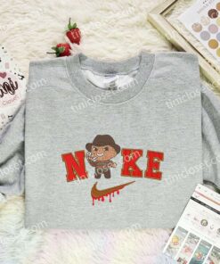Chibi Freddy Krueger Embroidered Shirt, Horror Movie Embroidered Hoodie, Halloween Embroidered Sweatshirt