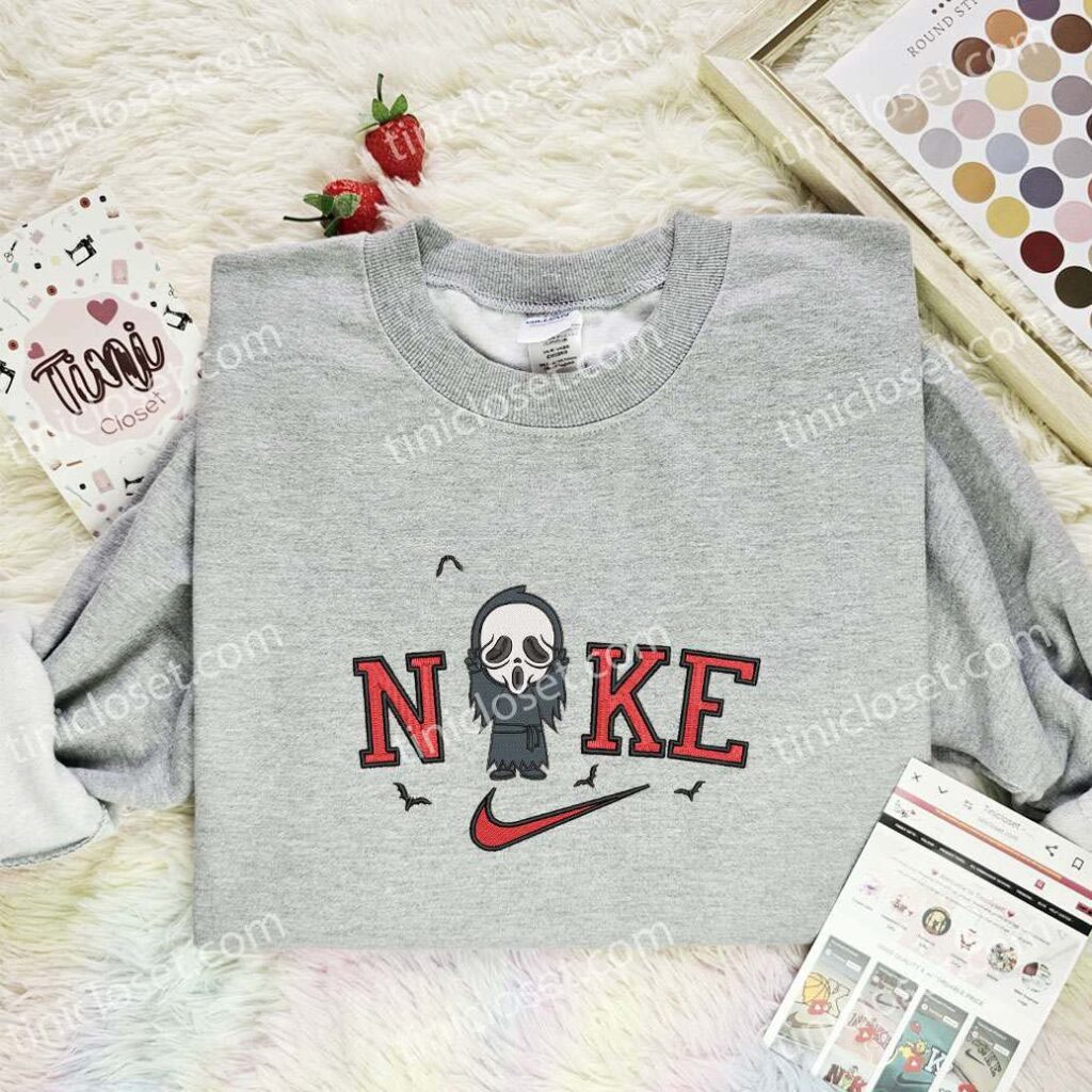 Chibi Ghostface Embroidered Shirt, Horror Movie Embroidered Hoodie, Halloween Embroidered Sweatshirt