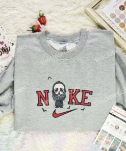 Chibi Ghostface Embroidered Shirt, Horror Movie Embroidered Hoodie, Halloween Embroidered Sweatshirt (1)