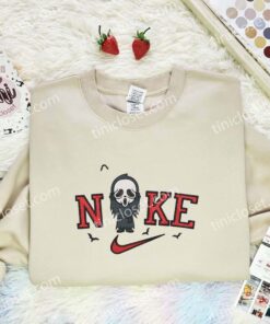 Chibi Ghostface Embroidered Shirt, Horror Movie Embroidered Hoodie, Halloween Embroidered Sweatshirt (3)