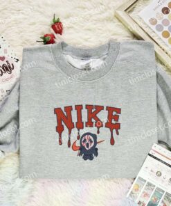Chibi Ghostface Embroidered Shirt, Horror Movie Embroidered Hoodie, Halloween Embroidered Sweatshirt (1)