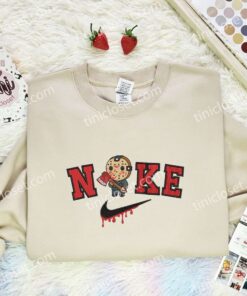 Chibi Jason Voorhees Embroidered Shirt, Horror Movie Embroidered Hoodie, Halloween Embroidered Sweatshirt
