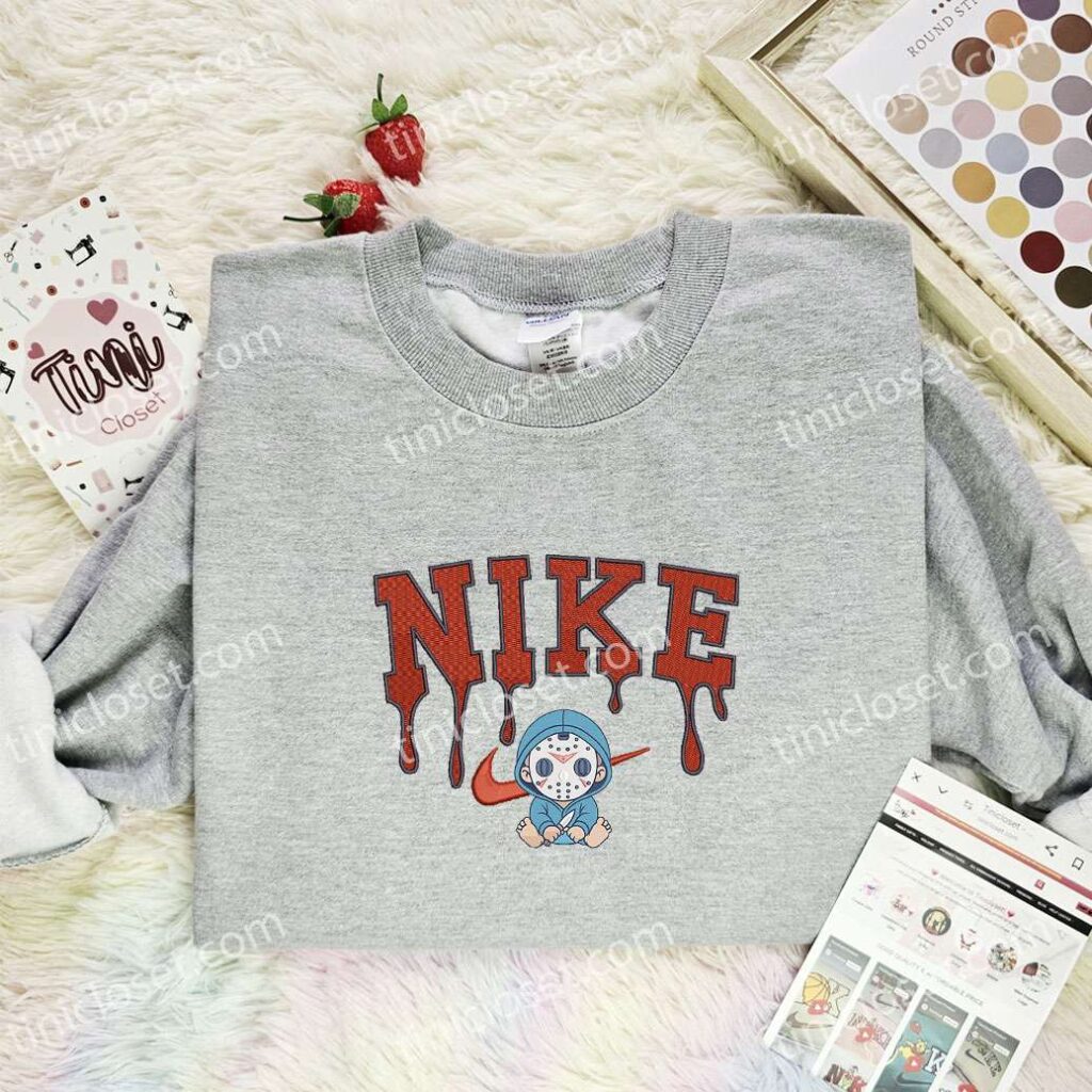 Chibi Jason Voorhees Embroidered Shirt, Horror Movie Embroidered Hoodie, Halloween Embroidered Sweatshirt 3