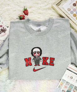 Chibi Jigsaw Embroidered Shirt, Horror Movie Embroidered Hoodie, Halloween Embroidered Sweatshirt (1)