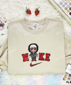 Chibi Jigsaw Embroidered Shirt, Horror Movie Embroidered Hoodie, Halloween Embroidered Sweatshirt (3)