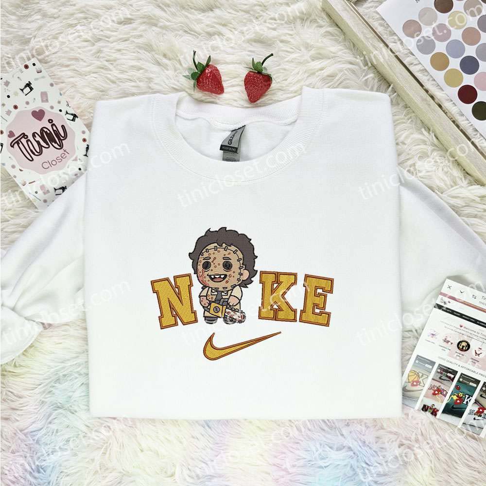 Chibi Leatherface Embroidered Shirt, Horror Movie Embroidered Hoodie, Halloween Embroidered Sweatshirt