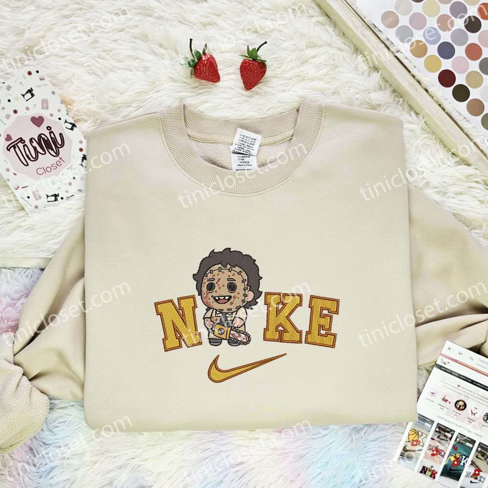 Chibi Leatherface Embroidered Shirt, Horror Movie Embroidered Hoodie, Halloween Embroidered Sweatshirt
