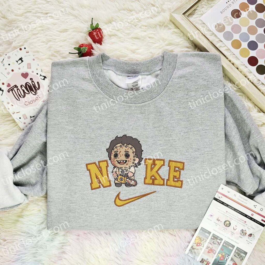 Chibi Leatherface Embroidered Shirt, Horror Movie Embroidered Hoodie, Halloween Embroidered Sweatshirt