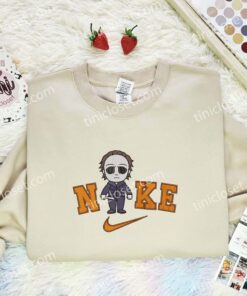 Chibi Michael Myers Embroidered Shirt, Horror Movie Embroidered Hoodie, Halloween Embroidered Sweatshirt (1)