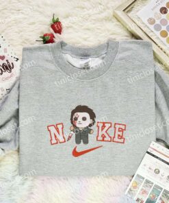 Chibi Michael Myers Embroidered Shirt, Horror Movie Embroidered Hoodie, Halloween Embroidered Sweatshirt (1)
