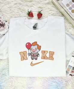 Chibi Pennywise Embroidered Shirt, Horror Movie Embroidered Hoodie, Halloween Embroidered Sweatshirt (1)