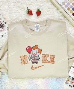 Chibi Pennywise Embroidered Shirt, Horror Movie Embroidered Hoodie, Halloween Embroidered Sweatshirt (2)