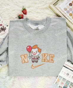 Chibi Pennywise Embroidered Shirt, Horror Movie Embroidered Hoodie, Halloween Embroidered Sweatshirt (3)