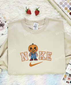 Chucky Pumpkin Head Embroidered Shirt, Horror Movie Embroidered Hoodie, Halloween Embroidered Sweatshirt (2)