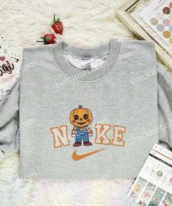 Chucky Pumpkin Head Embroidered Shirt, Horror Movie Embroidered Hoodie, Halloween Embroidered Sweatshirt (3)