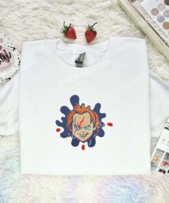 Chucky Splash Embroidered Shirt, Horror Movie Embroidered Hoodie, Halloween Embroidered Sweatshirt