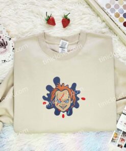 Chucky Splash Embroidered Shirt, Horror Movie Embroidered Hoodie, Halloween Embroidered Sweatshirt (2)