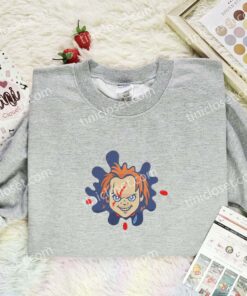 Chucky Splash Embroidered Shirt, Horror Movie Embroidered Hoodie, Halloween Embroidered Sweatshirt (3)