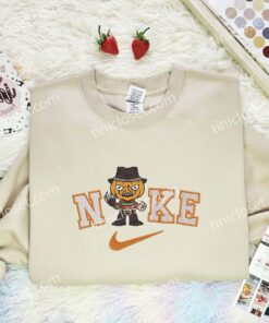 Freddy Krueger Pumpkin Head Embroidered Shirt, Horror Movie Embroidered Hoodie, Halloween Embroidered Sweatshirt (3)