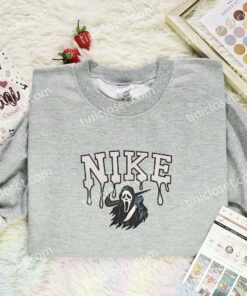 Ghostface Embroidered Shirt, Horror Movie Embroidered Hoodie, Halloween Embroidered Sweatshirt (1)