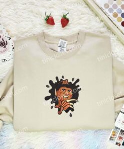 Freddy Krueger Splash Embroidered Shirt, Horror Movie Embroidered Hoodie, Halloween Embroidered Sweatshirt (3)