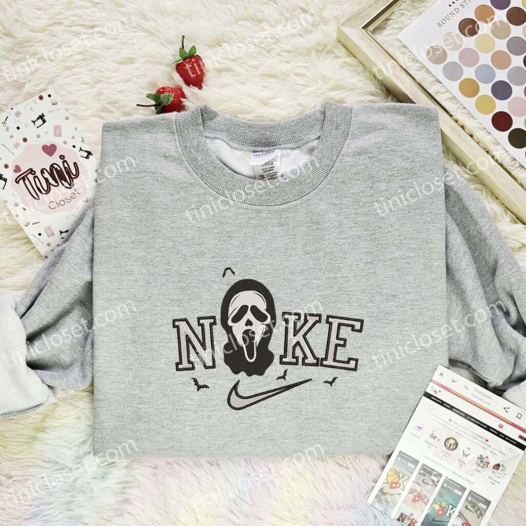 Ghostface Embroidered Shirt, Horror Movie Embroidered Hoodie, Halloween Embroidered Sweatshirt