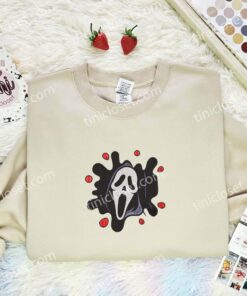 Ghostface Splash Embroidered Shirt, Horror Movie Embroidered Hoodie, Halloween Embroidered Sweatshirt (2)